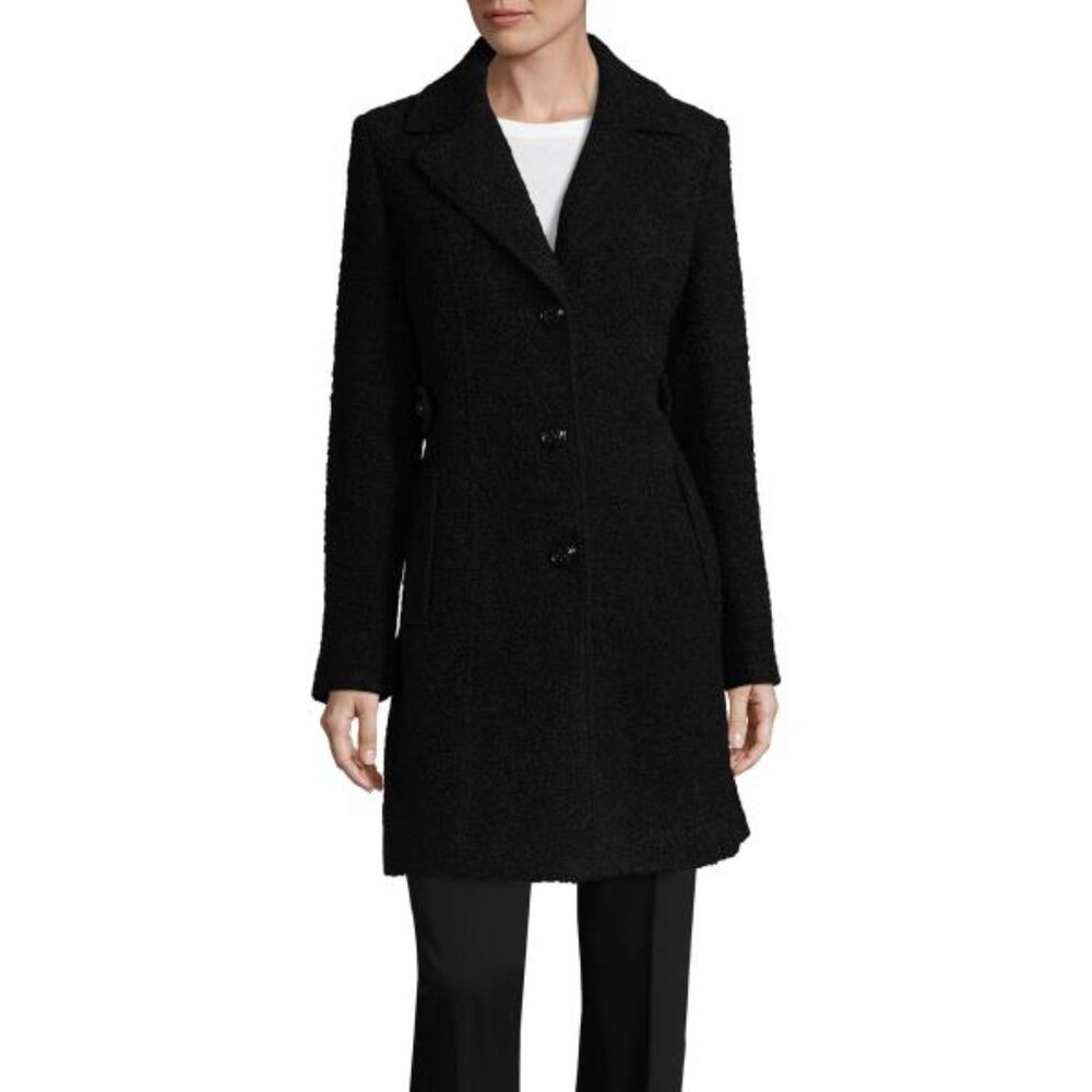 Miss Gallery Boucle Wool Coat in Black New With Tags Size Medium Pre-Priced $200